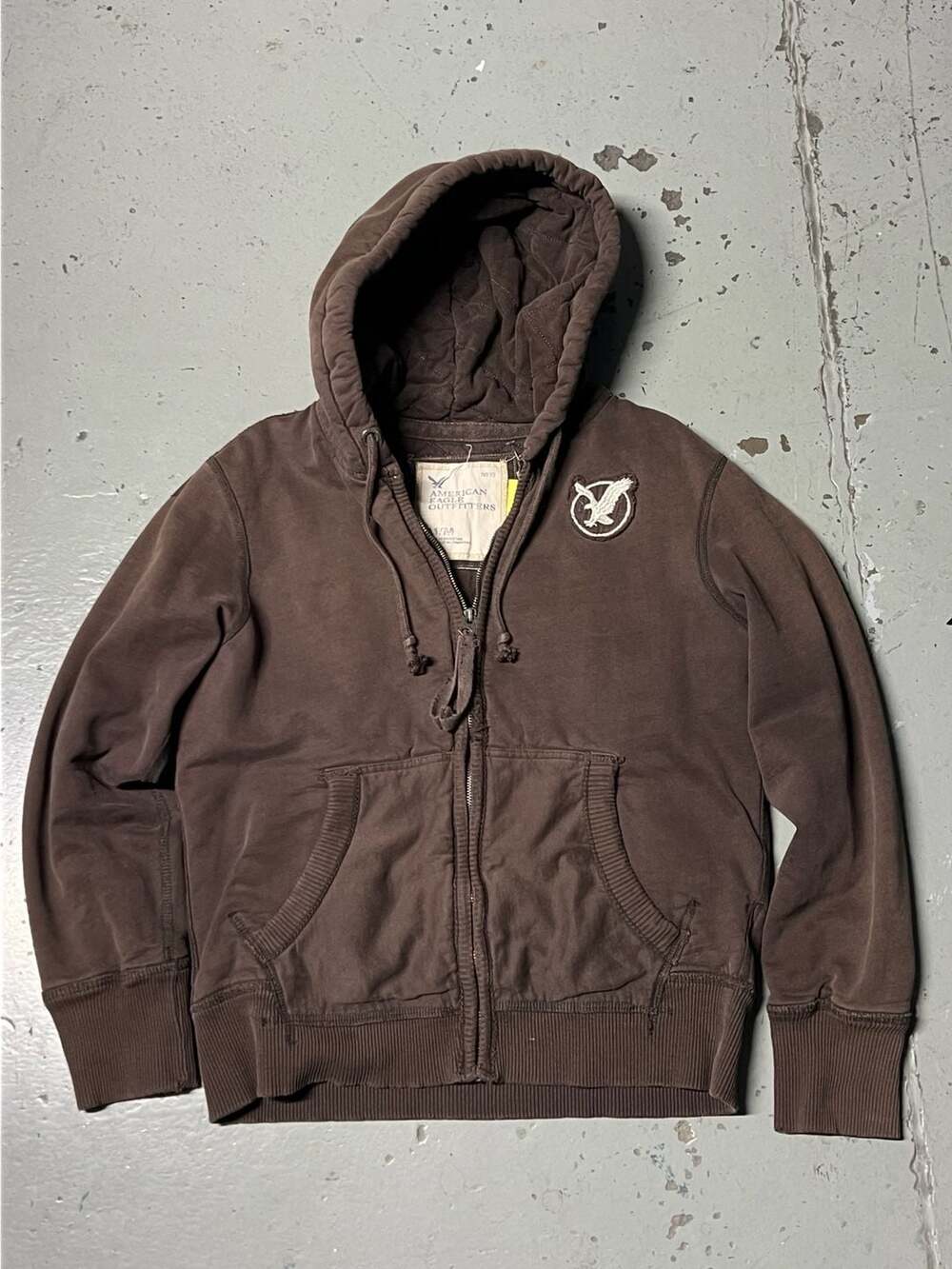 Vintage American Eagle Outfitters Brown Full Zip Quilted Hooded Sweatshirt